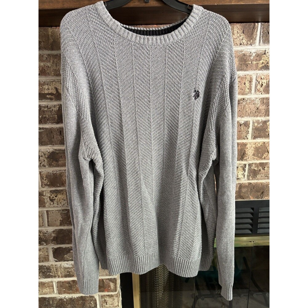 U.S. Polo Assn. Men's Cable Knit Crewneck Sweater Gray Size XXL Logo Pullover